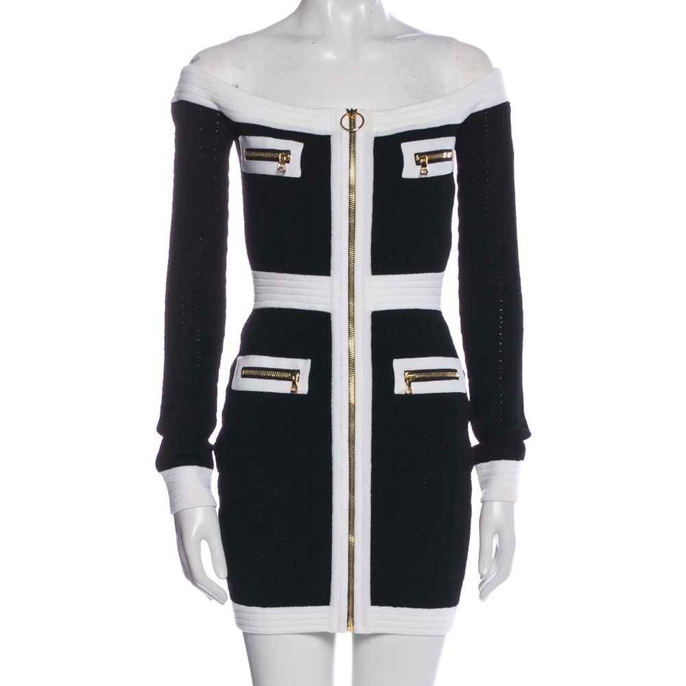 Black and White Off-Shoulder Dress Balmain 34 XS